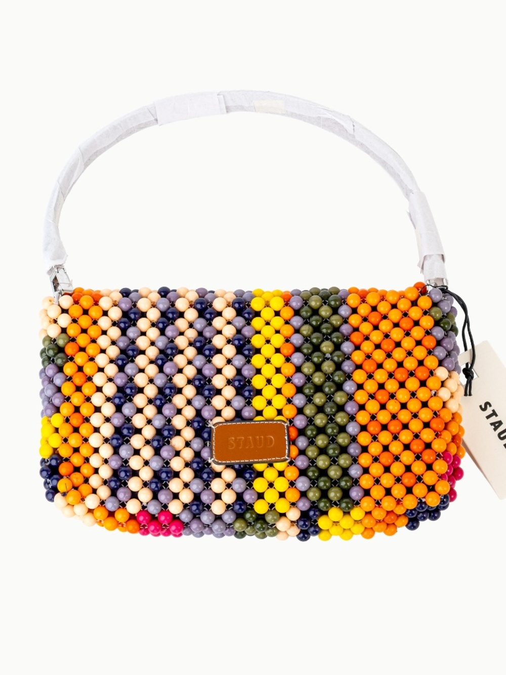 STAUD Multicolor Beaded Shoulder Bag — Pink, Orange, Yellow, Blue, Green, Cream. - Picture 8 of 16